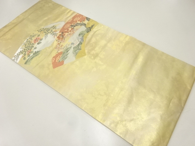 未使用品　地紙に花鳥模様刺繍名古屋帯